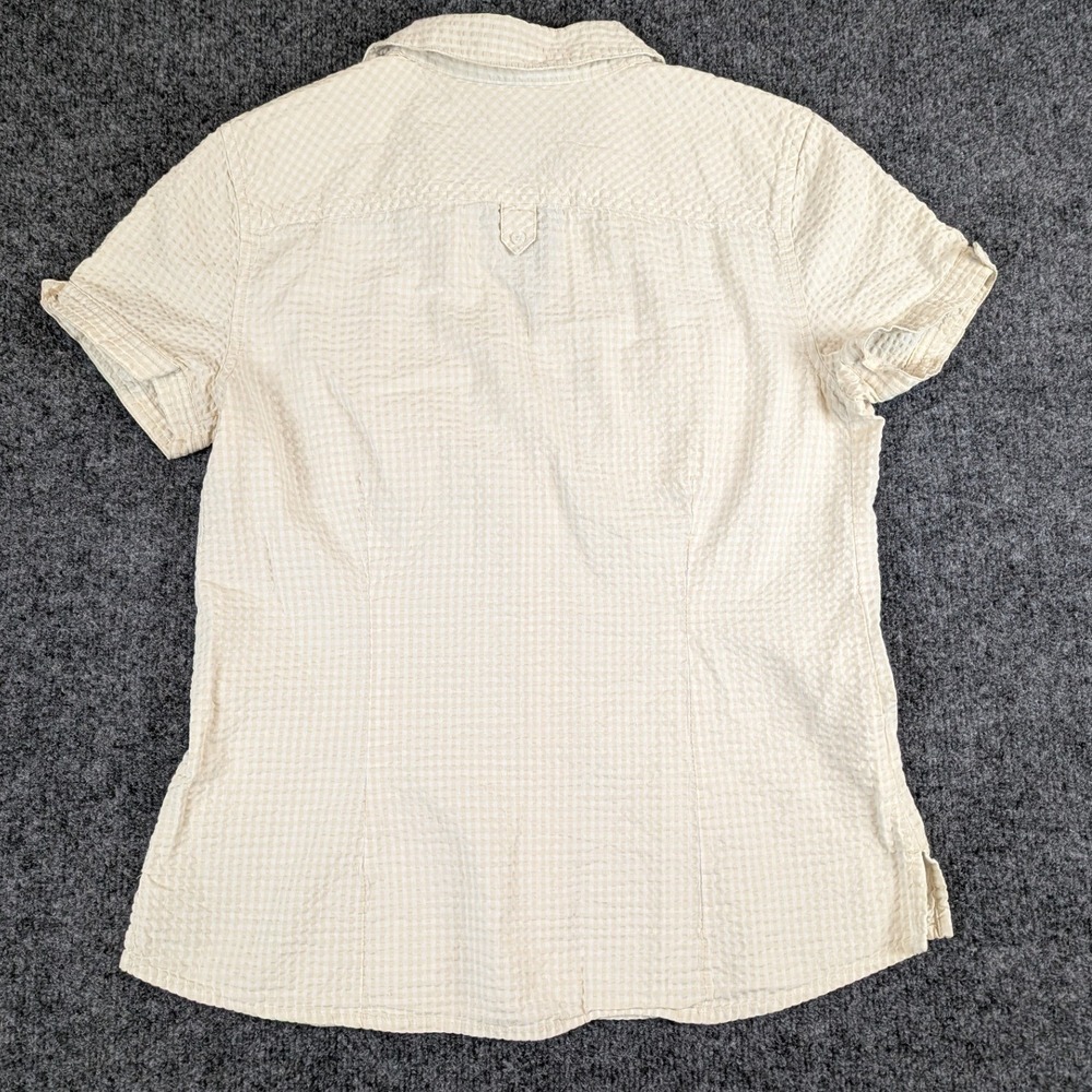 Eddie Bauer Womens Medium Tan Gingham Seersucker Short Sleeve Button Up Shirt - Picture 4 of 11